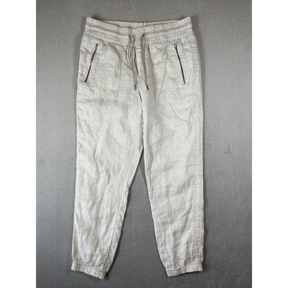 Athleta Cabo Linen Jogger Pants Womens Size 8 Oatmeal Beige Trousers